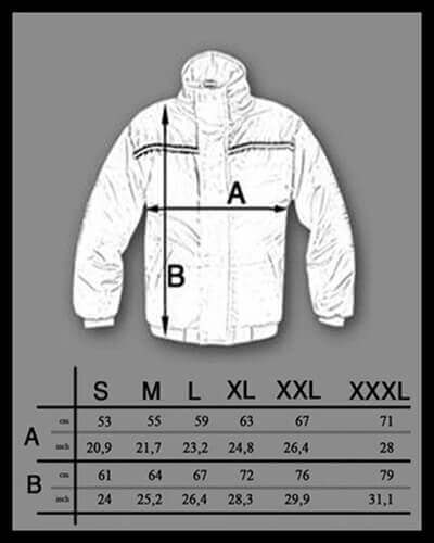 Winter jacket size chart
