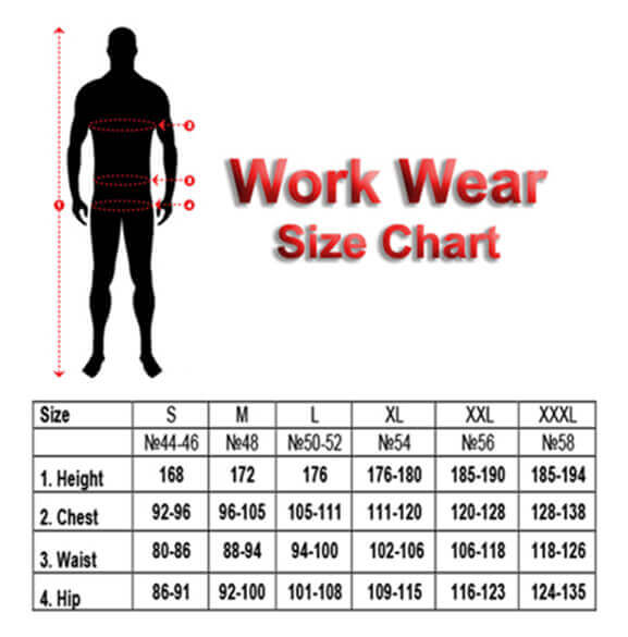 work wear size chart