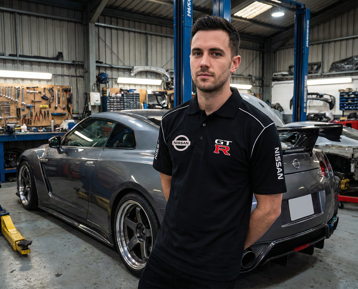 New Polo Shirt Nissan GTR Power Motorsport, embroidered emblems, S-3XL