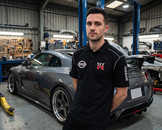 Neu Polo Shirt Nissan GTR Power Motorsport, gestickte Embleme, S-3XL