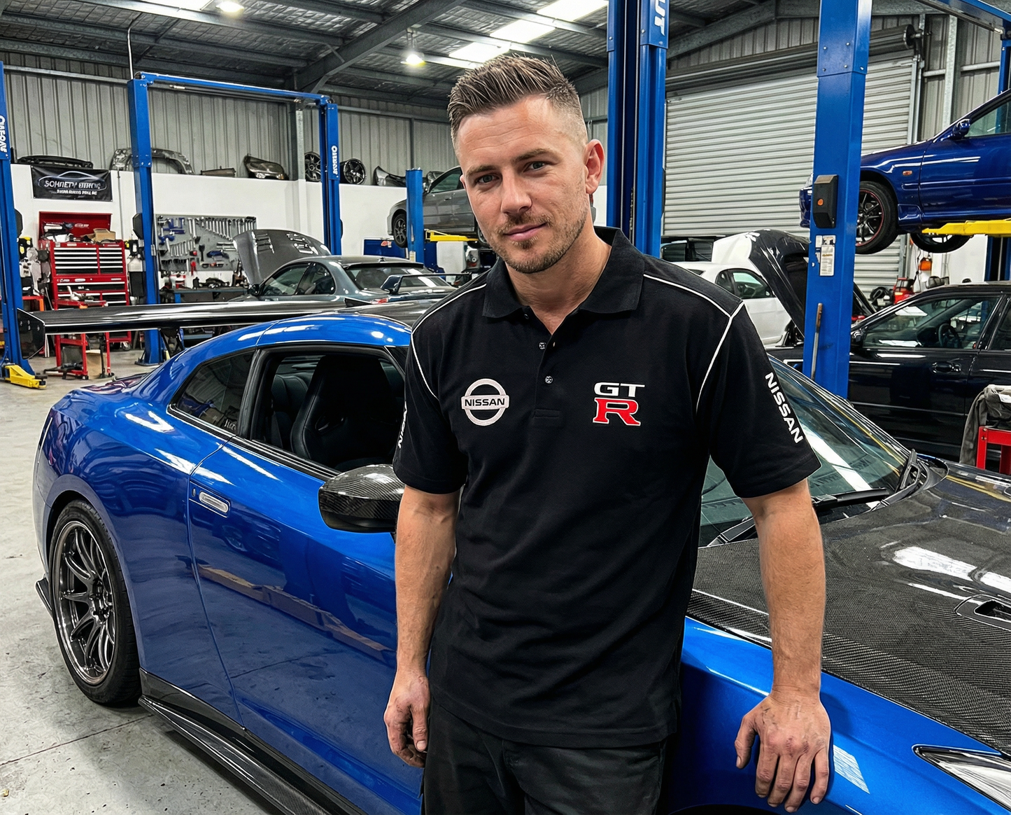 New Polo Shirt Nissan GTR Power Motorsport, embroidered emblems, S-3XL