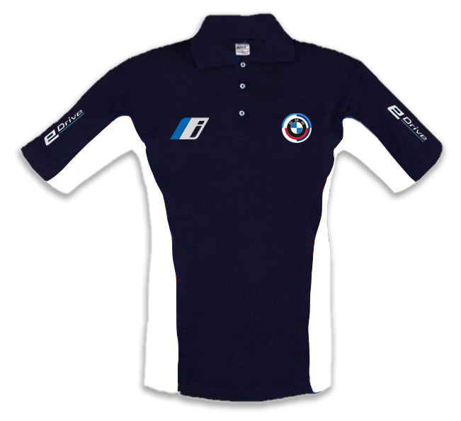 New Polo Shirt BMW i E-drive Motorsport, embroidered emblems, S-3XL