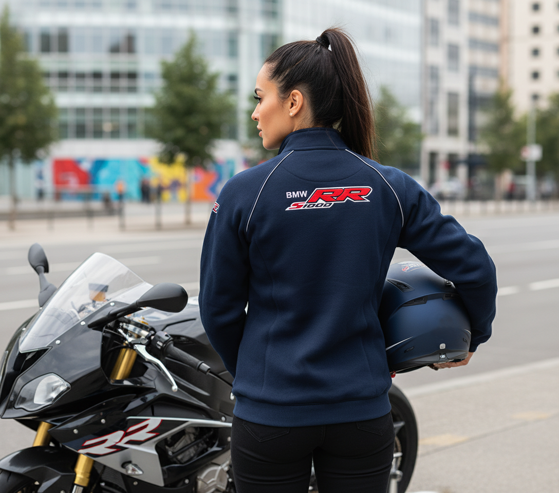 New BMW S1000RR Motorsport Fleece Jacket with Embroidered Emblems in Blue
