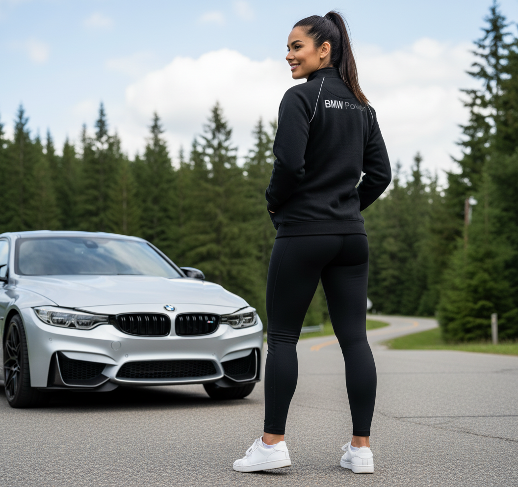 BMW Power Motorsport Mens Fleece Jacket with Embroidered Emblems in Black