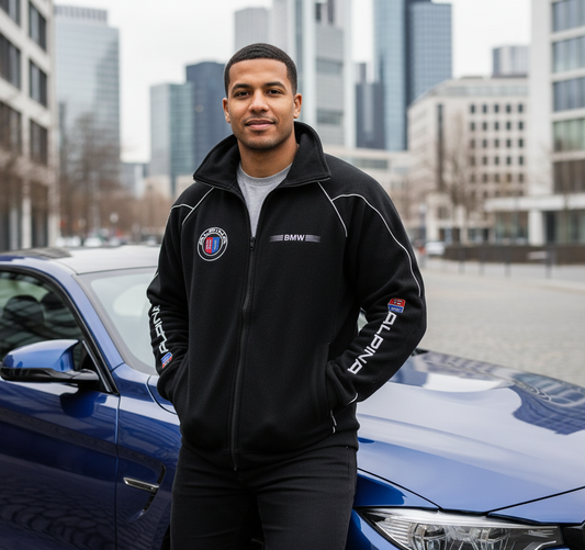 Mens Fleece Jacket BMW Alpina Power Motorsport Black with embroidered emblems, S-3XL