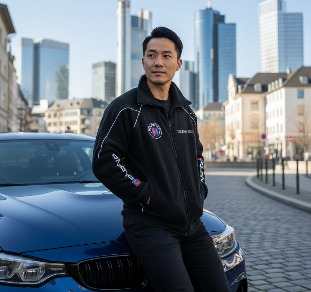 Mens Fleece Jacket BMW Alpina Power Motorsport Black with embroidered emblems, S-3XL