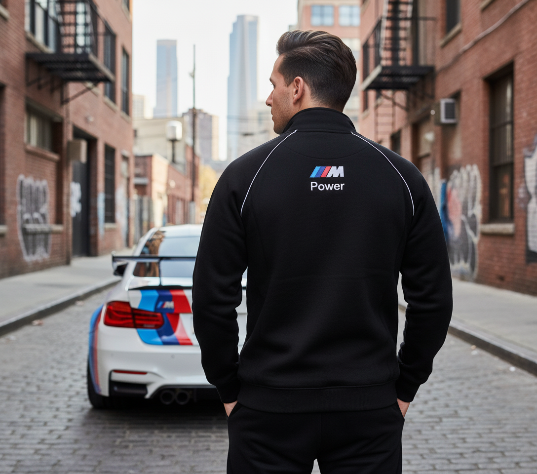 New BMW Jacket Fleece Mens M Power in Black embroidered Fabric Wear