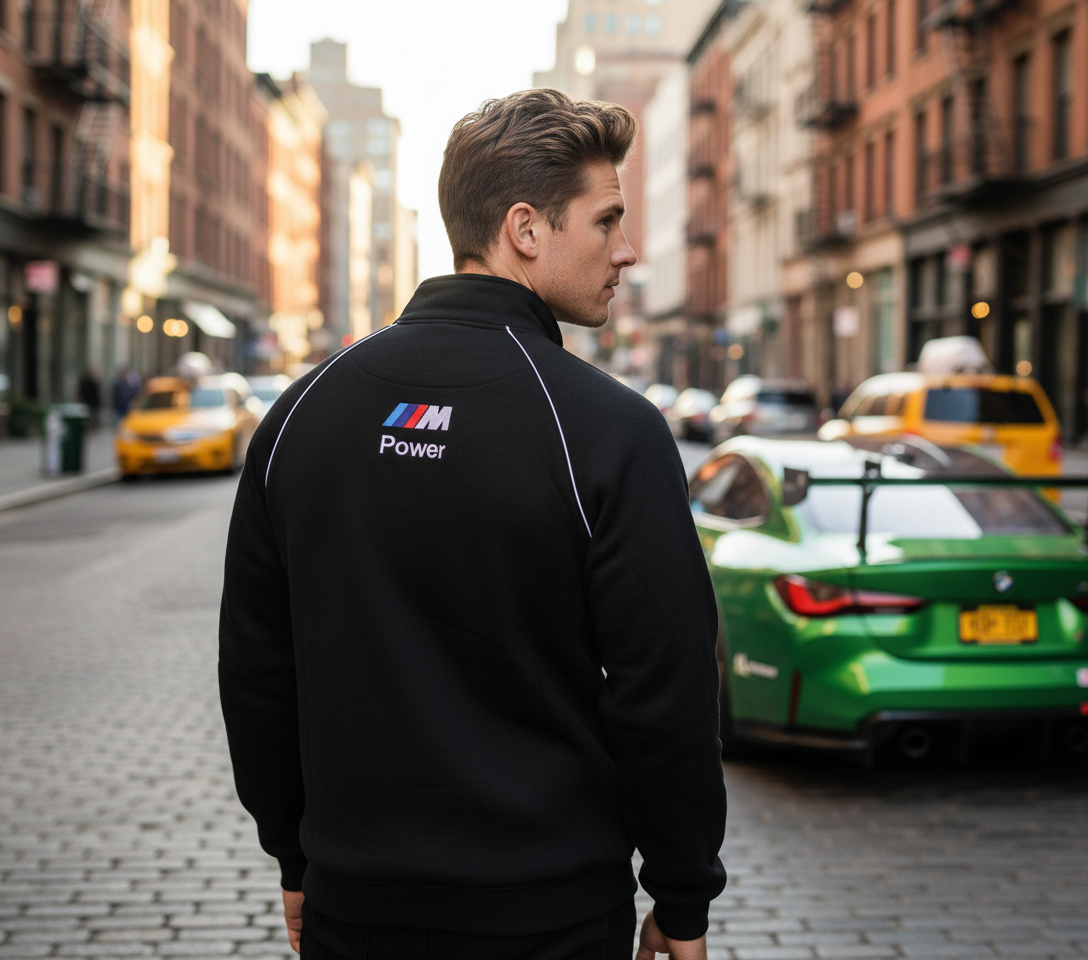 New BMW Jacket Fleece Mens M Power in Black embroidered Fabric Wear