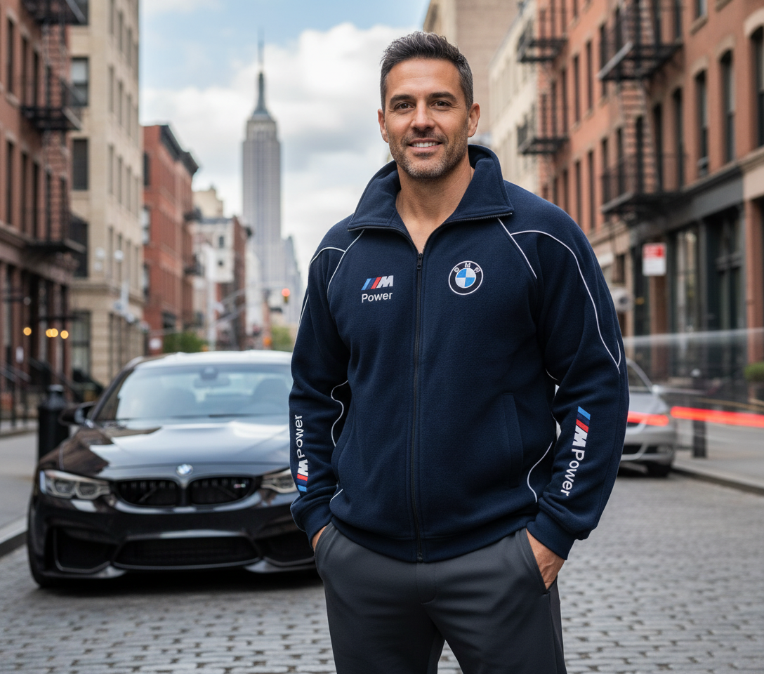 New BMW Jacket Fleece Mens M Power Dark Blue embroidered sweatshirts