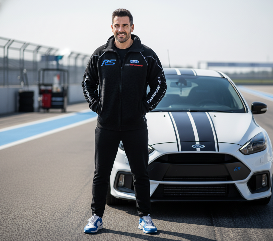 New Ford RS Power Motorsport Fleece Jacket with Embroidered Emblems in Black Color - Racewear24 