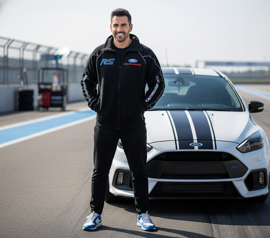New Ford RS Power Motorsport Fleece Jacket with Embroidered Emblems in Black Color