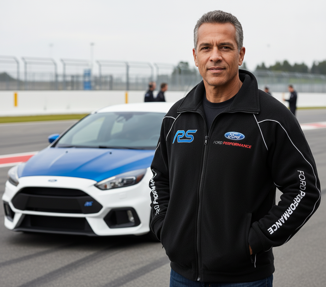New Ford RS Power Motorsport Fleece Jacket with Embroidered Emblems in Black Color - Racewear24 