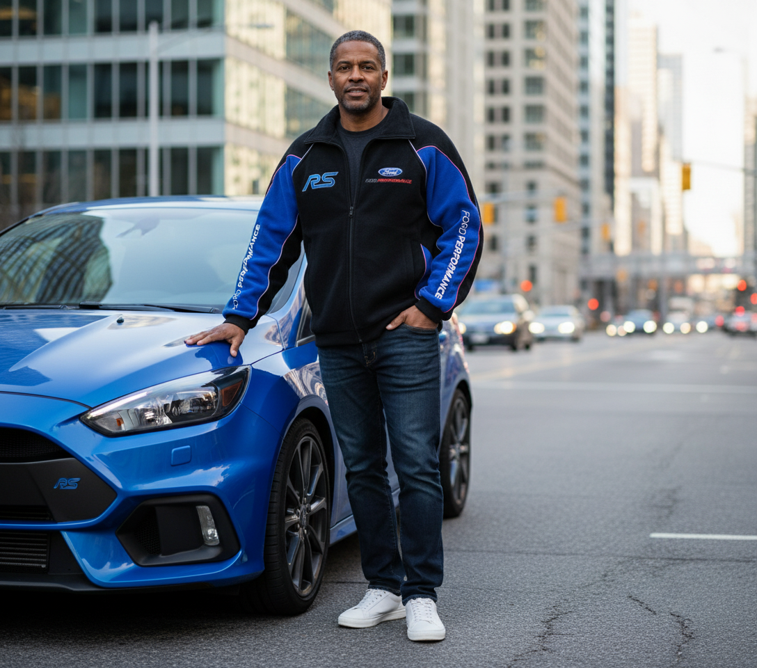 Ford RS Power Motorsport Fleece Jacket with Embroidered Emblems, Black/Blue