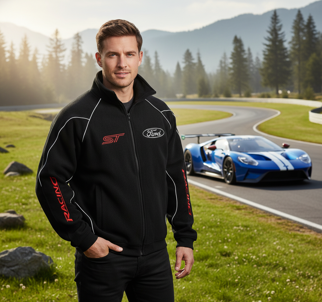 New Ford ST Mens Fleece Jacket Motorsport with embroidered emblems
