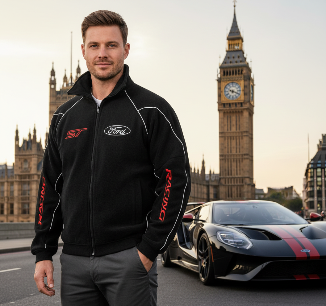 New Ford ST Mens Fleece Jacket Motorsport with embroidered emblems