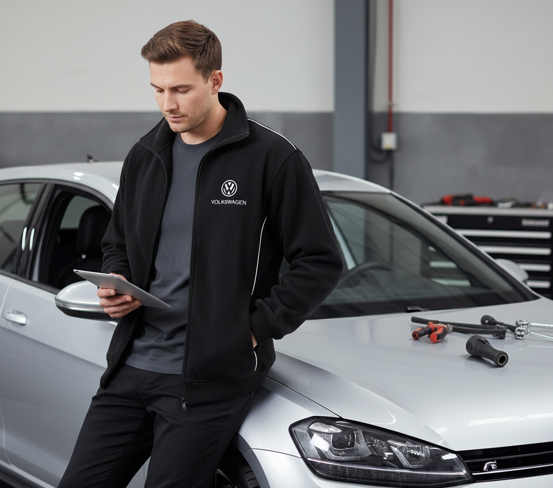 Jetzt kaufen Neue Fleecejacke mit VW Motorsport-Emblemen, S-3XL