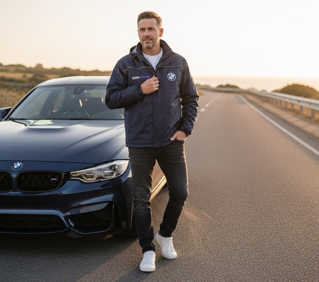 BMW Power Motorsport Windbreaker Jacket – Embroidered Lightweight Racing Apparel