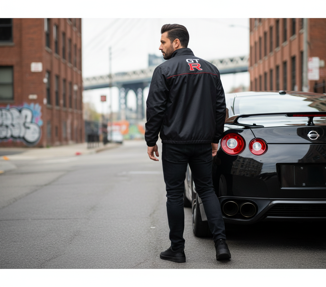 Neu Windjacke Nissan GTR Power Motorsport, gestickte Embleme, S-3XL