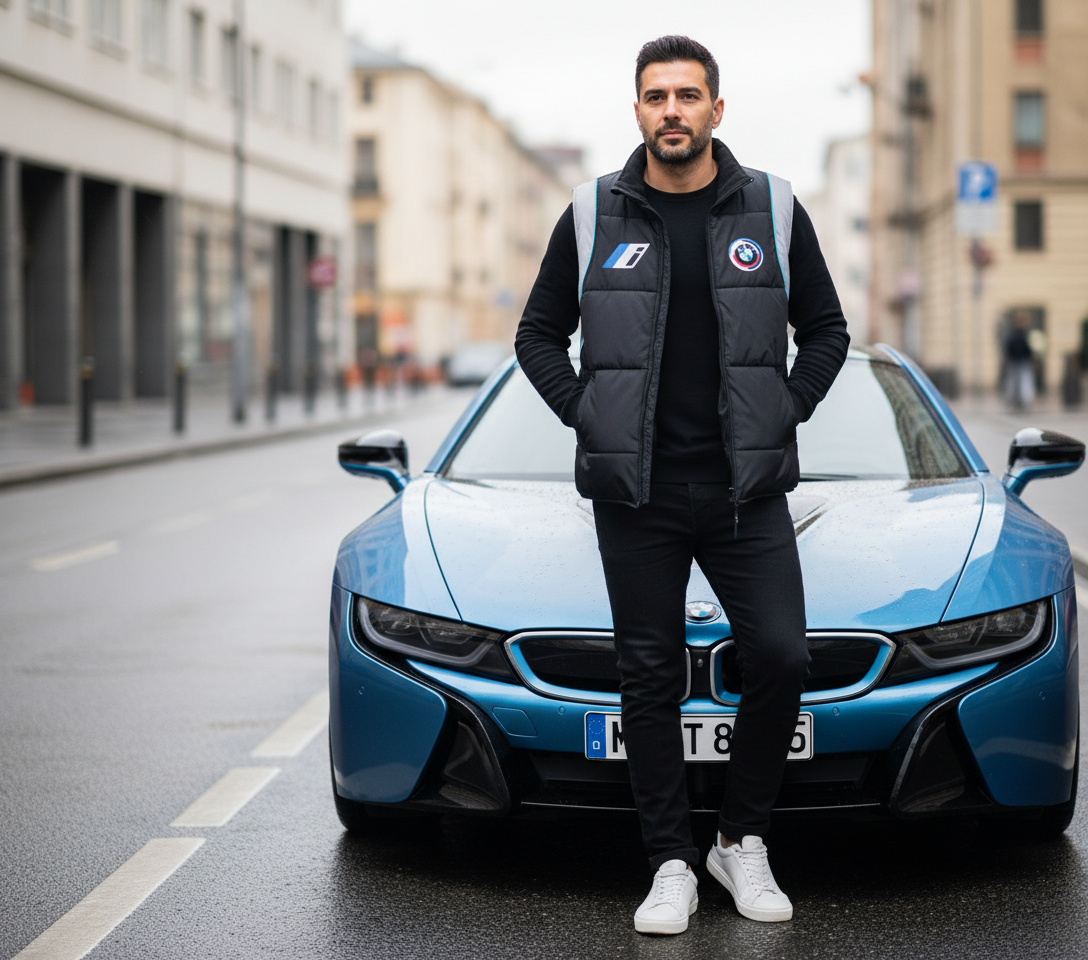 BMW i E-Drive Black-Grey Sport Vest – Embroidered Electric Series Logos | Lightweight Performance Outerwear