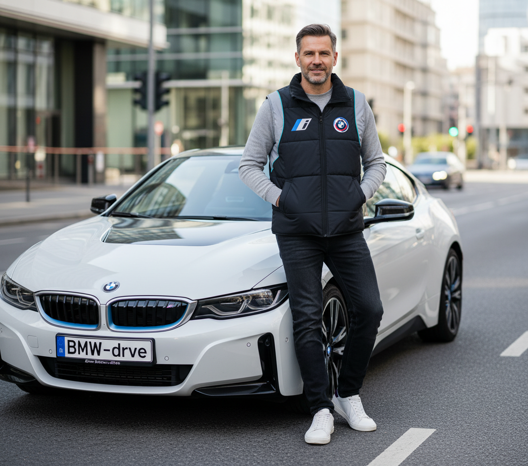 BMW i E-Drive Black-Grey Sport Vest – Embroidered Electric Series Logos | Lightweight Performance Outerwear