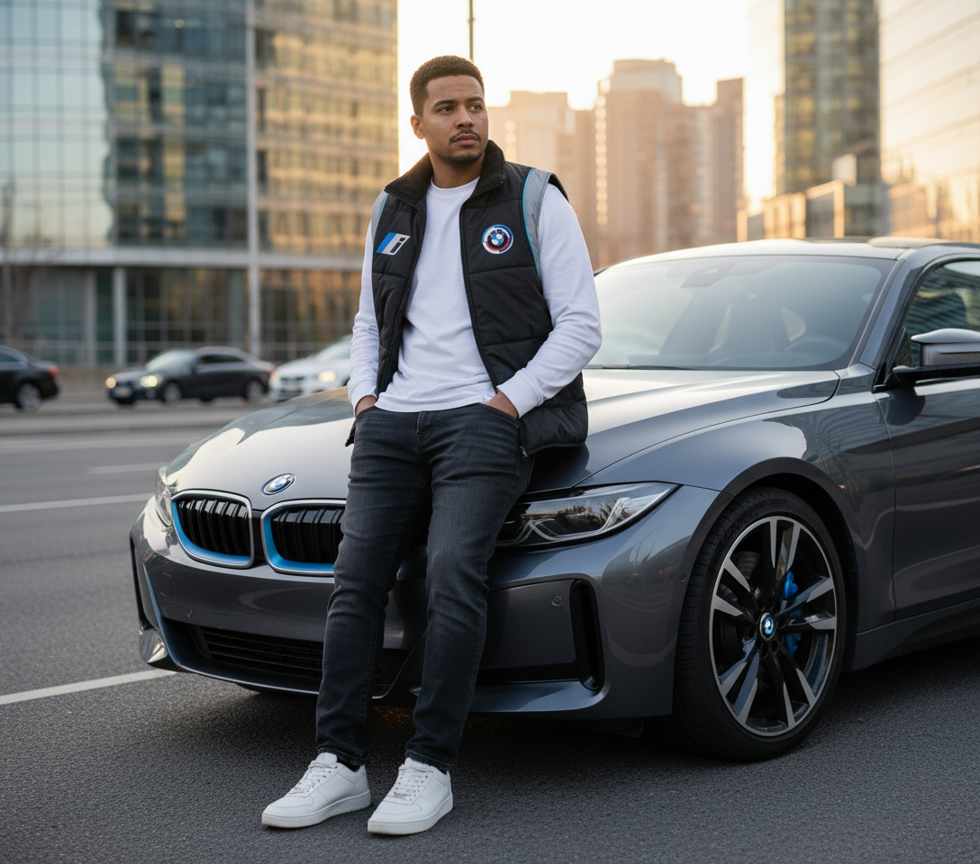 BMW i E-Drive Black-Grey Sport Vest – Embroidered Electric Series Logos | Lightweight Performance Outerwear