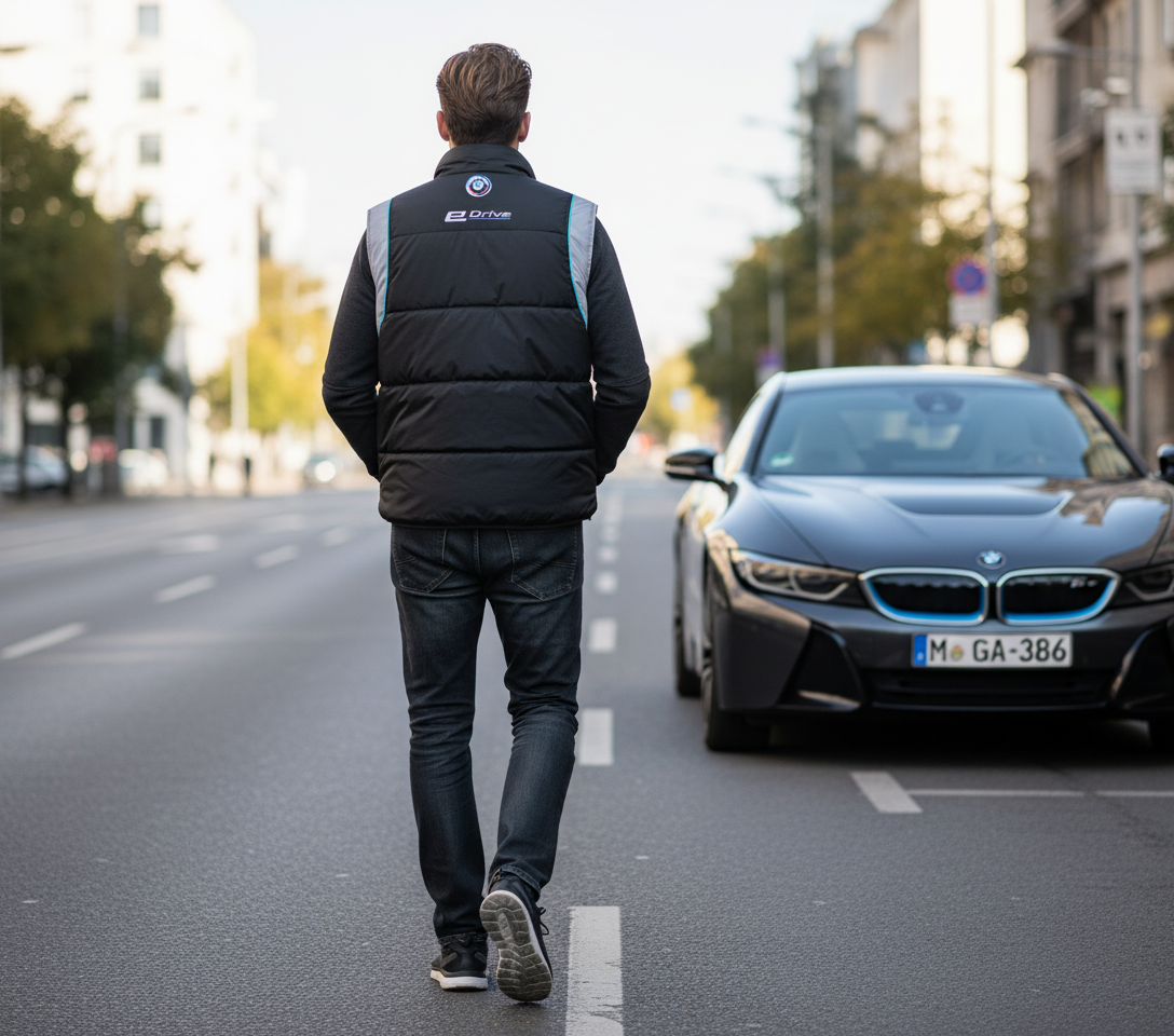 BMW i E-Drive Black-Grey Sport Vest – Embroidered Electric Series Logos | Lightweight Performance Outerwear