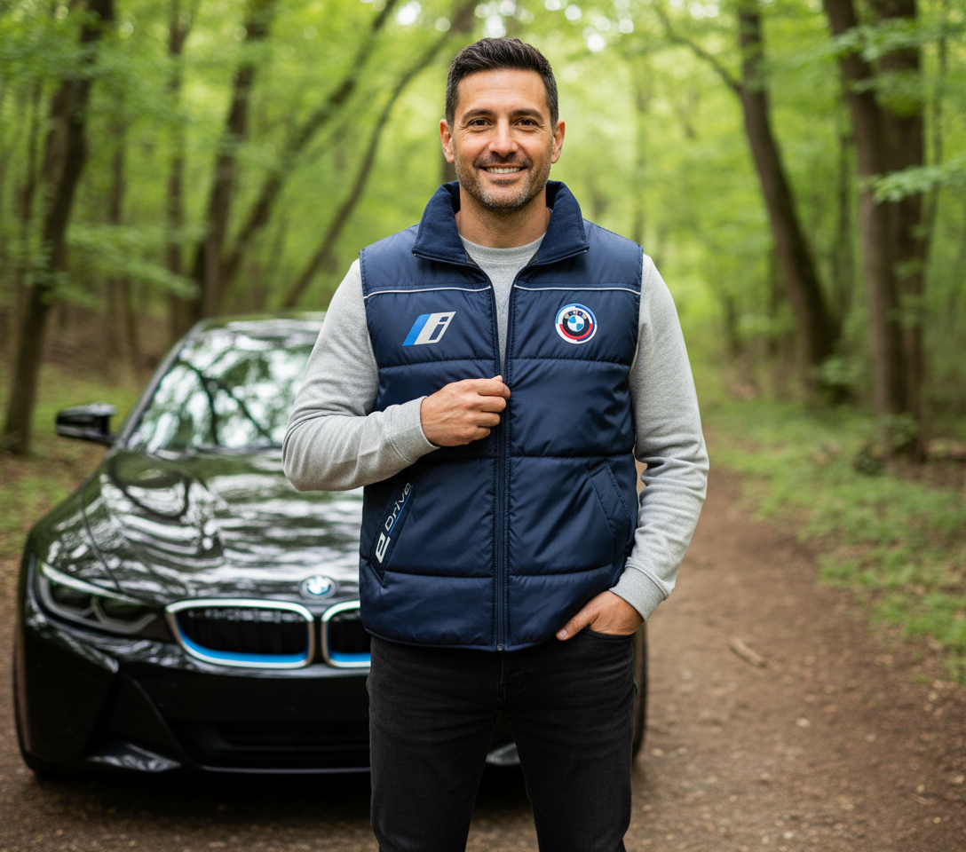 New BMW i E-Drive Sport Mens Vest Jacket – Embroidered Emblems | Lightweight Electric Performance Style