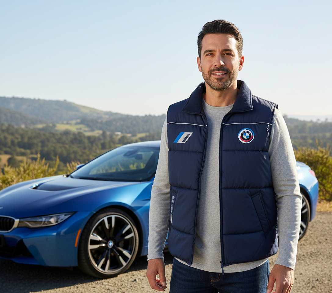 New BMW i E-Drive Sport Mens Vest Jacket – Embroidered Emblems | Lightweight Electric Performance Style