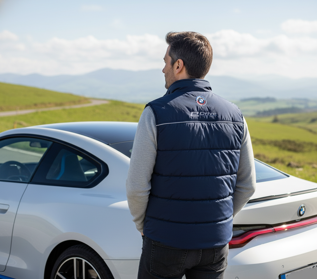 New BMW i E-Drive Sport Mens Vest Jacket – Embroidered Emblems | Lightweight Electric Performance Style