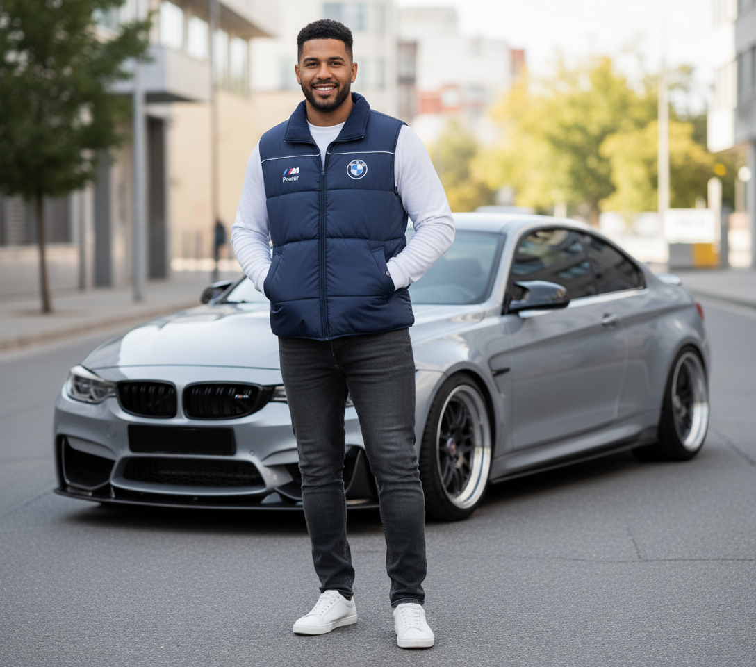 BMW M Power Motorsport Dark Blue Vest Jacket – Embroidered Badges, Sizes S–3XL