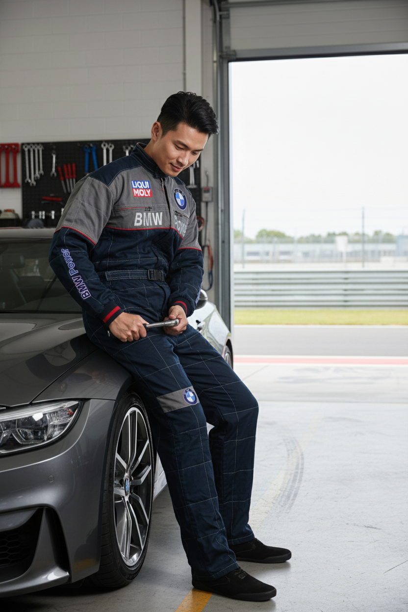 Neu Arbeitskleidung Overall BMW Power Motorsport, gestickte Embleme, S-3XL