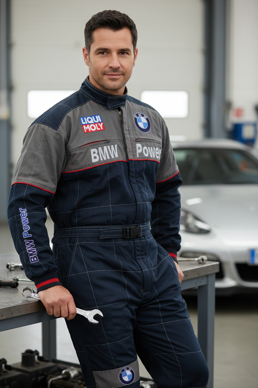 Neu Arbeitskleidung Overall BMW Power Motorsport, gestickte Embleme, S-3XL