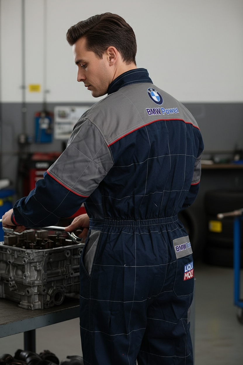 Neu Arbeitskleidung Overall BMW Power Motorsport, gestickte Embleme, S-3XL