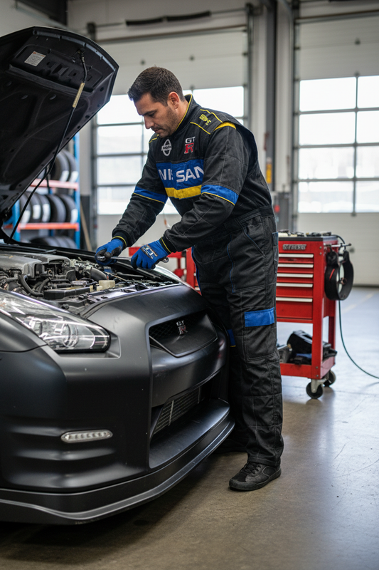 Neu Arbeitkleidung Overall Nissan GTR Power Motorsport, gestickte Embleme, S-3XL