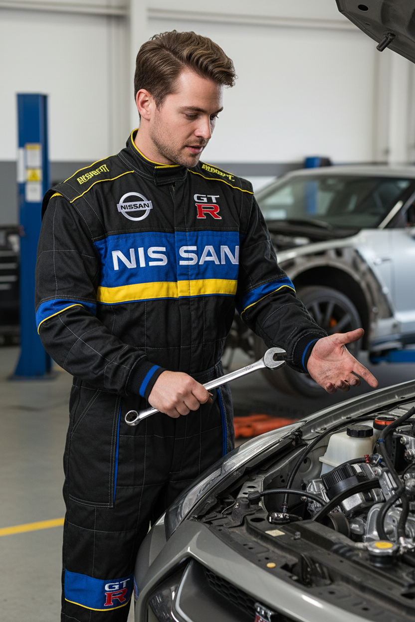 Neu Arbeitkleidung Overall Nissan GTR Power Motorsport, gestickte Embleme, S-3XL