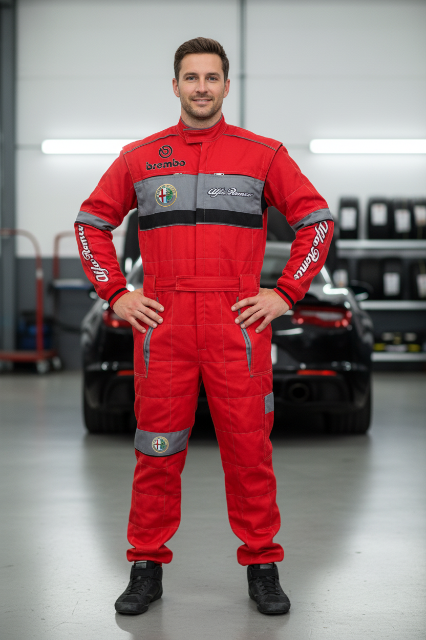 Neu Arbeitskleidung Overall Alfa Romeo Power Motorsport, gestickte Embleme, S-3XL