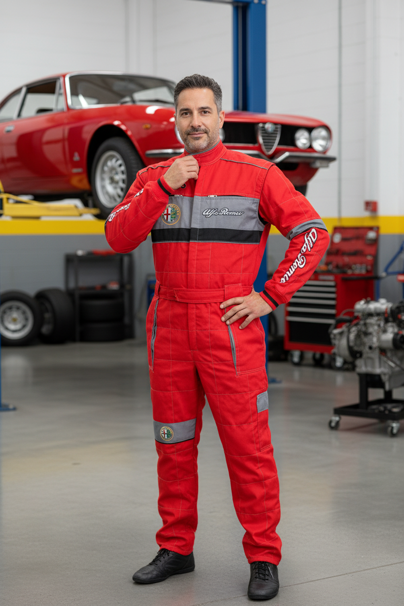 Neu Arbeitskleidung Overall Alfa Romeo Power Motorsport, gestickte Embleme, S-3XL