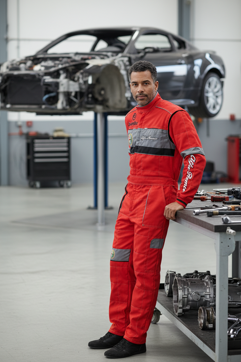 Neu Arbeitskleidung Overall Alfa Romeo Power Motorsport, gestickte Embleme, S-3XL