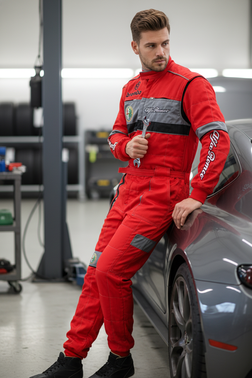 Neu Arbeitskleidung Overall Alfa Romeo Power Motorsport, gestickte Embleme, S-3XL