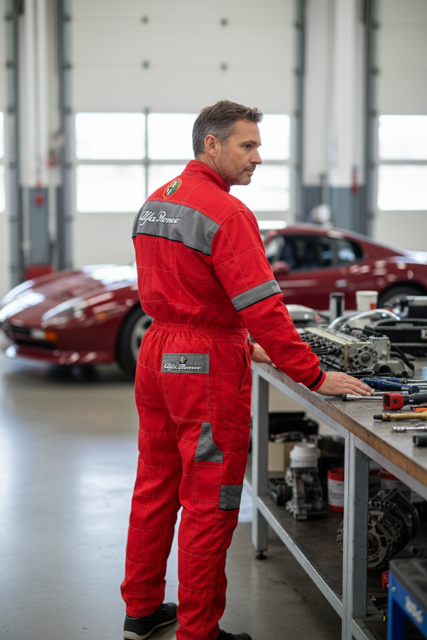 Neu Arbeitskleidung Overall Alfa Romeo Power Motorsport, gestickte Embleme, S-3XL