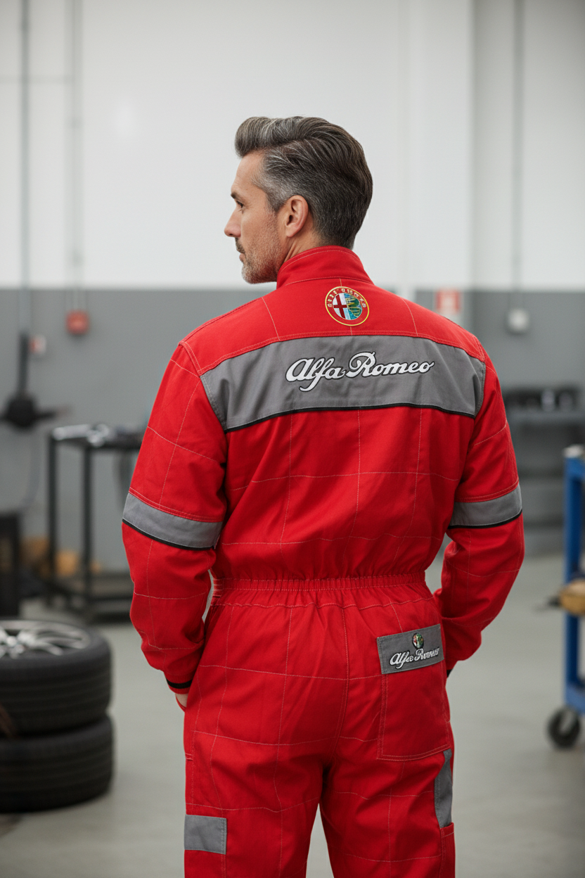 Neu Arbeitskleidung Overall Alfa Romeo Power Motorsport, gestickte Embleme, S-3XL