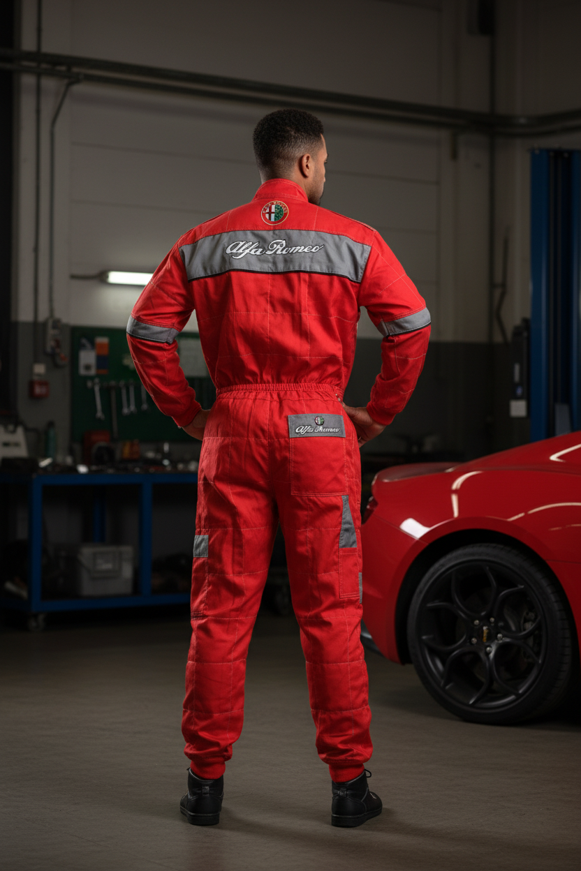 Neu Arbeitskleidung Overall Alfa Romeo Power Motorsport, gestickte Embleme, S-3XL