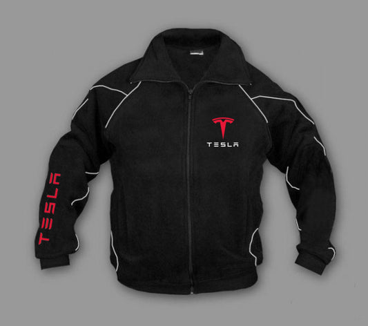 New Mens Fleece Tesla Jacket, Motorsport Wear With Embroidered Logos - Racewear24 